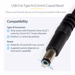 StarTech.com USB to 5.5mm Power Cable - Type N Barrel - 1m - Additional view 4