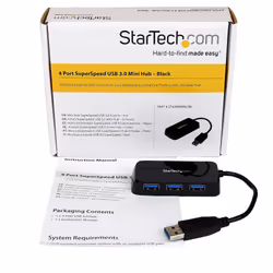 StarTech.com Portable 4 Port SuperSpeed Mini USB 3.0 Hub - Black~Portable 4 Port SuperSpeed Mini USB 3.0 Hub - 5Gbps - Black - Additional view 5