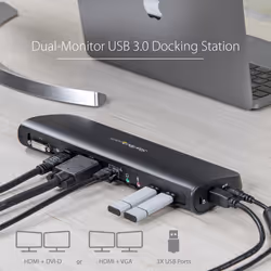 StarTech.com Dual-Monitor USB 3.0 Docking Station with HDMI & DVI/VGA~Dual Monitor USB 3.0 Laptop Docking Station with HDMI/DVI/VGA, 3x USB-A Hub, GbE, Audio, Universal Type-A Dock for Windows/macOS/ChromeOS - TAA Compliant - Additional view 8