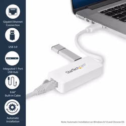 StarTech.com USB 3.0 to Gigabit Ethernet Adapter NIC w/ USB Port - White - Additional view 8