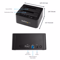 StarTech.com Dual Bay Hard Drive Duplicator, Standalone USB 3.0 (5 Gbps) / eSATA to 2.5/3.5" SATA III HDD/SSD Cloner/Copier, Hard Drive Docking Station, Hard Disk Cloner - Additional view 7