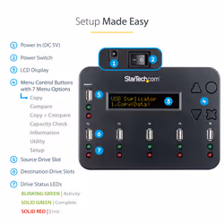 StarTech.com Standalone 1 to 5 USB Thumb Drive Duplicator and Eraser, Multiple USB Flash Drive Copier, System and File and Whole-Drive Copy at1.5 GB/min, Single and 3-Pass Erase, LCD Display - Additional view 7