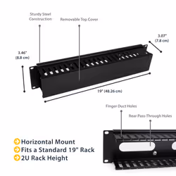 StarTech.com Horizontal 2U Server Rack Cable Management Finger Duct w/ Cover - 19" Network Rack Wire Duct Raceway Panel - Slotted Wire Duct - Additional view 5