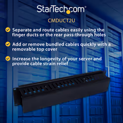 StarTech.com Horizontal 2U Server Rack Cable Management Finger Duct w/ Cover - 19" Network Rack Wire Duct Raceway Panel - Slotted Wire Duct - Additional view 6