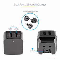 StarTech.com Dual-port USB wall charger - international travel - 17W/3.4A - black - Additional view 7