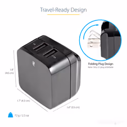 StarTech.com Dual-port USB wall charger - international travel - 17W/3.4A - black - Additional view 8