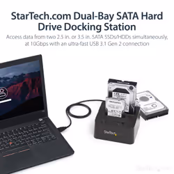 StarTech.com Dual-Bay USB 3.2 Gen 2 to SATA Hard Drive Docking Station, USB 10Gbps Hard Drive Dock, External 2.5/3.5" SATA I/II/III SSD/HDD Docking Station, Hot-Swap Hard Drive Bay, Top-Loading - Additional view 8