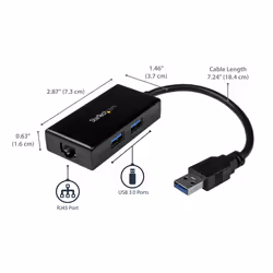 StarTech.com USB to Ethernet Adapter, USB 3.0 to 10/100/1000 Gigabit Ethernet LAN Converter for Laptops, 11.8in/30cm Attached Cable, USB to RJ45 Adapter, NIC Adapter, USB Network Adapter - Additional view 8