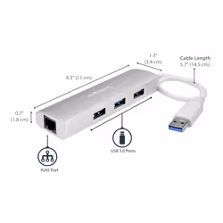 StarTech.com 3-Port Portable USB 3.0 Hub plus Gigabit Ethernet - Built-In Cable~3-Port Portable USB 3.0 Hub plus Gigabit Ethernet - 5Gbps - Built-In Cable - Additional view 7