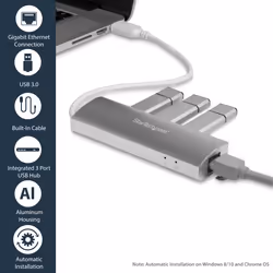 StarTech.com 3-Port Portable USB 3.0 Hub plus Gigabit Ethernet - Built-In Cable~3-Port Portable USB 3.0 Hub plus Gigabit Ethernet - 5Gbps - Built-In Cable - Additional view 8