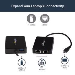StarTech.com USB-C to Dual Gigabit Ethernet Adapter with USB (Type-A) Port - Additional view 6