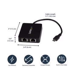 StarTech.com USB-C to Dual Gigabit Ethernet Adapter with USB (Type-A) Port - Additional view 8