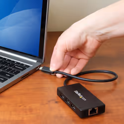 StarTech.com 3-Port USB 3.0 Hub plus Gigabit Ethernet - USB-C - Includes Power Adapter~3-Port USB-C Hub with Gigabit Ethernet - USB-C to 3x USB-A - USB 3.0 (5Gbps) - Includes Power Adapter - Additional view 6