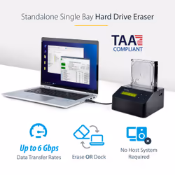 StarTech.com Single Bay Hard Drive Eraser, Standalone HDD/SSD Sanitizer, 4Kn, USB 3.0 to SATA III (6 Gbps), 9 Erase Modes, LCD Display, Secure Erase Hard Disk Sanitizer Dock, DB-9 Printer Port, TAA Compliant - Additional view 8