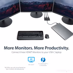 StarTech.com 3-Port Multi Monitor Adapter - USB-C to 3x HDMI Video Splitter - USB Type-C to HDMI MST Hub - Dual 4K 30Hz or Triple 1080p - Thunderbolt 3 Compatible - Windows Only - Additional view 8