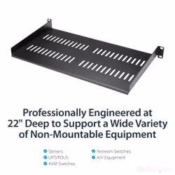 StarTech.com 1U Server Rack Shelf - Universal Vented Rack Mount Cantilever Tray for 19" Network Equipment Rack & Cabinet - Heavy Duty Steel - Weight Capacity 44lb/20kg - 10" Deep Shelf, Black - Additional view 6
