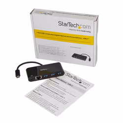 StarTech.com 3 Port USB-C Hub with Gigabit Ethernet & 60W Power Delivery Passthrough Laptop Charging - USB-C to 3x USB-A (USB 3.0 SuperSpeed 5Gbps) - USB 3.1/3.2 Gen 1 Type-C Adapter Hub~3 Port USB-C Hub with Gigabit Ethernet & 60W Power Delivery Passthrough Laptop Charging - USB-C to 3x USB-A (USB 3.0 SuperSpeed 5Gbps) - USB 3.2 Gen 1 Type-C Adapter Hub - Additional view 5