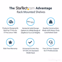 StarTech.com 1U Fixed Server Rack Mount Shelf - 10in Deep Steel Universal Cantilever Tray for 19" AV/ Network Equipment Rack - Heavy Duty Steel - Weight Capacity 44lbs/20kg, Black - Additional view 8