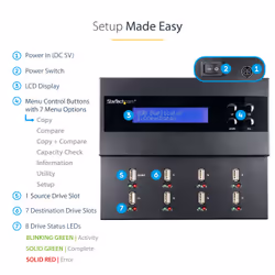 StarTech.com Standalone 1 to 7 USB Thumb Drive Duplicator and Eraser, Multiple USB Flash Drive Copier, System and File and Whole-Drive Copy at 1.5 GB/min, Single and 3-Pass Erase, LCD Display - Additional view 5