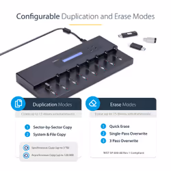 StarTech.com Standalone 1 to 15 USB Thumb Drive Duplicator and Eraser, Multiple USB Flash Drive Copier, System and File and Whole-Drive Copy at 1.5 GB/min, Single and 3-Pass Erase, LCD Display - Additional view 6