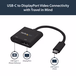 StarTech.com USB C to DisplayPort Adapter with Power Delivery - 4K 60Hz HBR2 - USB Type-C to DP 1.2 Monitor Video Converter w/ Charging - 60W PD Pass-Through - Thunderbolt 3 Compatible - Additional view 6