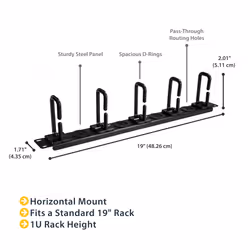 StarTech.com 1U 19" Cable Management Organizer - D Ring Hook Network/Server Rack Cord Manager - Data Center Horizontal Wire Panel with Passthrough Holes w/Mounting HW - EIA/ECA-310-E - Additional view 5