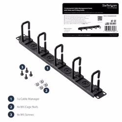 StarTech.com 1U 19" Cable Management Organizer - D Ring Hook Network/Server Rack Cord Manager - Data Center Horizontal Wire Panel with Passthrough Holes w/Mounting HW - EIA/ECA-310-E - Additional view 8