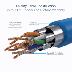 StarTech.com 1m CAT6a Ethernet Cable - 10 Gigabit Shielded Snagless RJ45 100W PoE Patch Cord - 10GbE STP Network Cable w/Strain Relief - Blue Fluke Tested/Wiring is UL Certified/TIA - Additional view 7