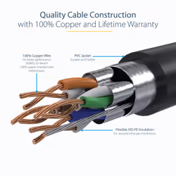 StarTech.com 0.50m CAT6a Ethernet Cable - 10 Gigabit Shielded Snagless RJ45 100W PoE Patch Cord - 10GbE STP Network Cable w/Strain Relief - Black Fluke Tested/Wiring is UL Certified/TIA - Additional view 7