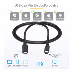 StarTech.com 1 m (3.3 ft.) USB-C to Mini DisplayPort Cable - 4K 60Hz - Black - Additional view 8