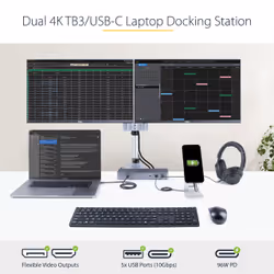 StarTech.com Thunderbolt 3 Dock w/ USB-C Host Compatibility - Dual 4K 60Hz DisplayPort 1.4 or Dual HDMI Monitors - Single 8K - TB3/USB-C Laptop Docking Station - 96W PD, 5xUSB - 10Gbps - Additional view 7