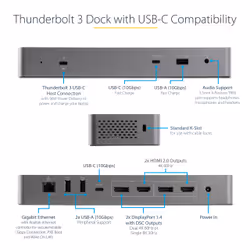 StarTech.com Thunderbolt 3 Dock w/ USB-C Host Compatibility - Dual 4K 60Hz DisplayPort 1.4 or Dual HDMI Monitors - Single 8K - TB3/USB-C Laptop Docking Station - 96W PD, 5xUSB - 10Gbps - Additional view 8