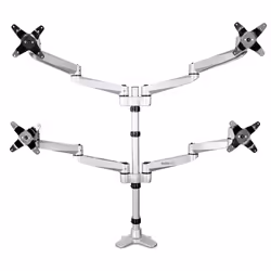 StarTech.com Desk Mount Quad Monitor Arm – Premium Articulating VESA 4 Monitor Mount 2x2 up to 30" – Ergonomic Height Adjustable Pole Mount - Tilt/Swivel/Rotate - C-Clamp/Grommet - Silver - Additional view 7