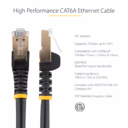 StarTech.com 7m CAT6a Ethernet Cable - 10 Gigabit Shielded Snagless RJ45 100W PoE Patch Cord - 10GbE STP Network Cable w/Strain Relief - Black Fluke Tested/Wiring is UL Certified/TIA - Additional view 5
