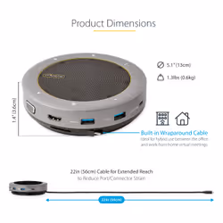 StarTech.com USB-C Speakerphone Docking Station, Mini Portable Conference Speaker and Audio Dock, USB-C to VGA/4K HDMI, 2x USB-A Hub, Mic/Speaker, Teams/Zoom/Softphone Speakerphone - Additional view 7