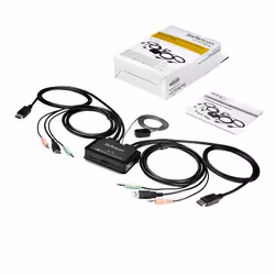 StarTech.com 2 Port DisplayPort KVM Switch - 4K 60Hz - Compact Dual Port UHD DP 1.2 USB Desktop KVM Switch with 4ft Cables & Audio - Bus Powered & Remote Switching - MacBook ThinkPad - Additional view 6
