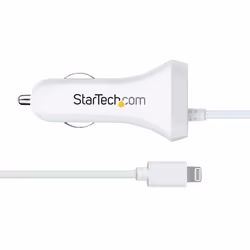 StarTech.com Lightning Car Charger with Coiled Cable, 1m Coiled Lightning Cable, 12W, White, 2 Port USB Car Charger Adapter for Phones and Tablets, Dual USB In Car iPhone Charger - Additional view 6
