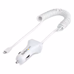StarTech.com Lightning Car Charger with Coiled Cable, 1m Coiled Lightning Cable, 12W, White, 2 Port USB Car Charger Adapter for Phones and Tablets, Dual USB In Car iPhone Charger - Additional view 8