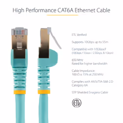 StarTech.com 1.5 m CAT6a Patch Cable - Shielded (STP) - 100% Copper Wire - Snagless Connector - Aqua - Additional view 5