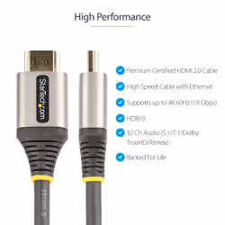 StarTech.com 3ft (1m) Premium Certified HDMI 2.0 Cable - High Speed Ultra HD 4K 60Hz HDMI Cable with Ethernet - HDR10, ARC - UHD HDMI Video Cord - For UHD Monitors, TVs, Displays - M/M - Additional view 7