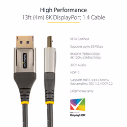 StarTech.com 13ft (4m) VESA Certified DisplayPort 1.4 Cable - 8K 60Hz HDR10 - Ultra HD 4K 120Hz Video - DP 1.4 Cable / Cord - For Monitors/Displays - DisplayPort to DisplayPort Cable - M/M - Additional view 6