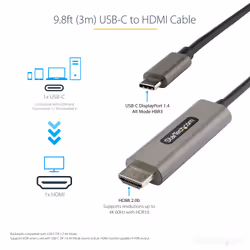 StarTech.com 10ft (3m) USB C to HDMI Cable 4K 60Hz w/HDR10 - Ultra HD USB Type-C to 4K HDMI 2.0b Video Adapter Cable - USB-C to HDMI HDR Monitor/Display Converter - DP 1.4 Alt Mode HBR3 - Additional view 5