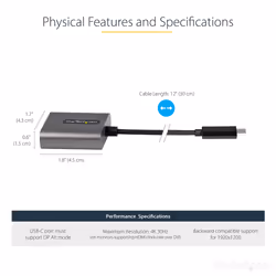StarTech.com USB C to DVI Adapter - 1920x1200p USB-C to DVI-D Adapter Dongle - USB Type C to DVI Display/Monitor - Video Converter - Thunderbolt 3 Compatible - 12" Long Attached Cable - Upgraded Version of CDP2DVI - Additional view 4
