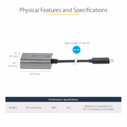 StarTech.com USB C to DisplayPort Adapter - 8K/4K 60Hz USB-C to DisplayPort 1.4 Adapter Dongle - USB Type-C to DP Monitor Video Converter - Works w/Thunderbolt 3 - w/12" Long Attached Cable - Additional view 4