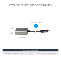 StarTech.com USB C to VGA Adapter - 1080p USB Type-C to VGA Adapter Dongle - USB-C (DP Alt Mode) to VGA Monitor/Display Video Converter - Thunderbolt 3 Compatible - 12" Long Attached Cable - Upgraded Version of CDP2VGA - Additional view 4