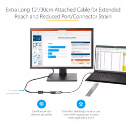 StarTech.com USB C to VGA Adapter - 1080p USB Type-C to VGA Adapter Dongle - USB-C (DP Alt Mode) to VGA Monitor/Display Video Converter - Thunderbolt 3 Compatible - 12" Long Attached Cable - Upgraded Version of CDP2VGA - Additional view 5