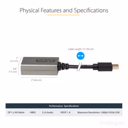 StarTech.com Mini DisplayPort to HDMI Adapter - mDP to HDMI Adapter Dongle - 1080p - Mini DisplayPort 1.2 to HDMI Monitor/Display - Mini DP to HDMI Video Converter - 12" Long Attached Cable - Upgraded Version of MDP2HDMI - Additional view 4