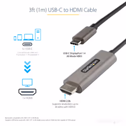 StarTech.com 3ft (1m) USB C to HDMI Cable 4K 60Hz w/ HDR10 - Ultra HD USB Type-C to 4K HDMI 2.0b Video Adapter Cable - USB-C to HDMI HDR Monitor/Display Converter - DP 1.4 Alt Mode HBR3 - Additional view 7