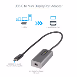StarTech.com USB C to Mini DisplayPort Adapter - 4K 60Hz USB-C to mDP Adapter Dongle - USB Type-C to Mini DP Monitor - Video Converter - Works w/Thunderbolt 3-12" Long Attached Cable - Upgraded Version of CDP2MDP - Additional view 4