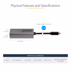 StarTech.com USB C to Mini DisplayPort Adapter - 4K 60Hz USB-C to mDP Adapter Dongle - USB Type-C to Mini DP Monitor - Video Converter - Works w/Thunderbolt 3-12" Long Attached Cable - Upgraded Version of CDP2MDP - Additional view 5